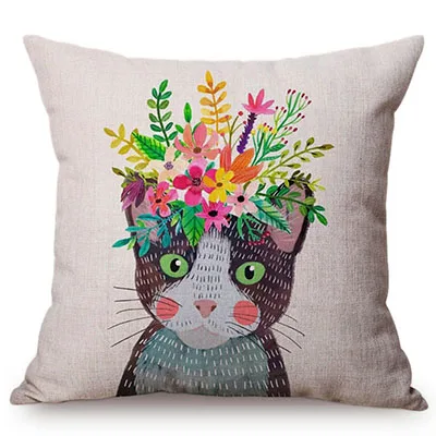Cute Watercolor Painting Cat Flamingo Dog Kid's Nursery Art Room Decorative Throw Pillow Case Cotton Linen Animal Cushion Cover M090-8