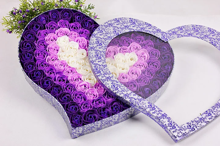 100Pcs Scented Paper Rose Bath Soap Set Creative Wedding Gift Hearted Shape Rose Flowers Gift Box For Valentine's Day Factory