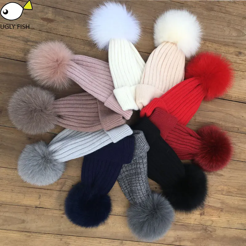 

Skullies & Beanies knit ski and beanie pompon women winter pompon hat for women hat knitted women winter hat cap fur knitted hat