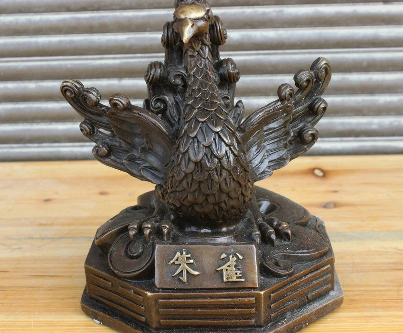 

8" China Folk Fengshui Bronze Phoenix Rosefinch Zhu Que Animal Statue Sculpture