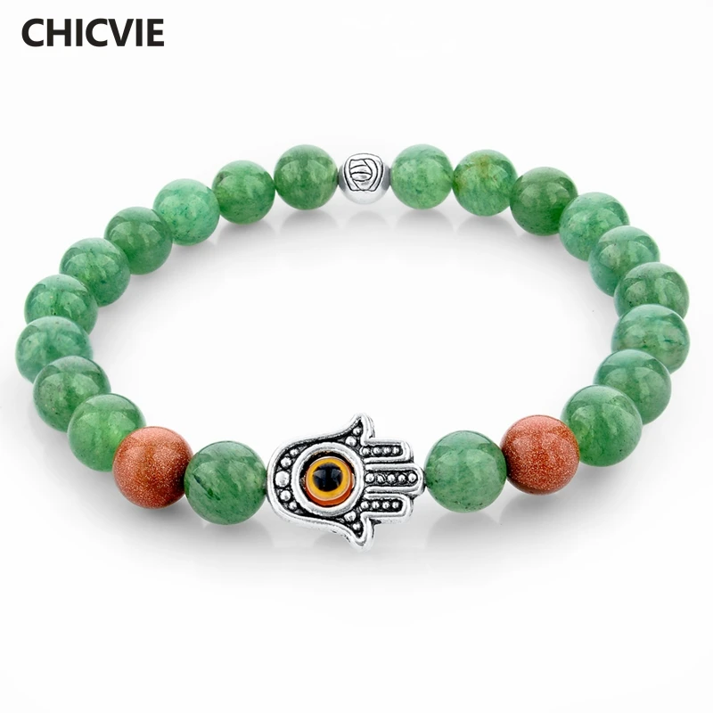 Браслеты CHICVIE из зеленого натурального камня с бусинами для женщин и мужчин