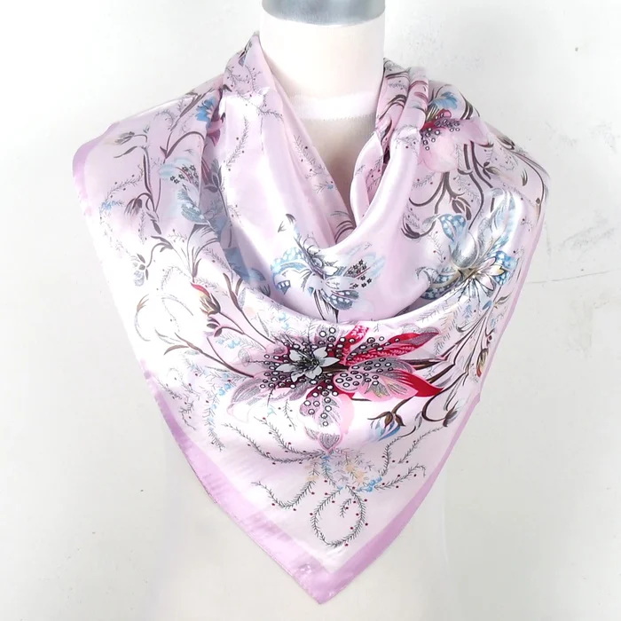 Light lavender Модный брендовый женский розовый шарф, женский шелковый шарф из полиэстера с принтом, атласный большой квадратный шарф с цветочным рисунком/шаль для дам - Цвет: Light lavender