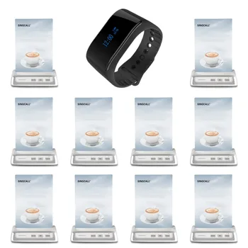 

SINGCALL Wireless Calling System restaurant pager systems 1 wrist waterproof mobile receiver and 10 white table call pagers