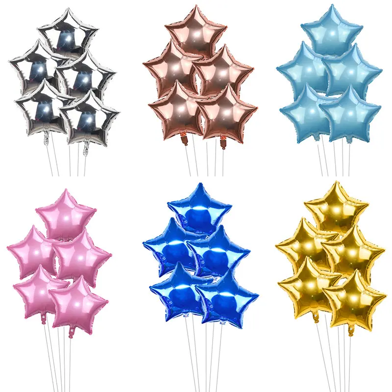 

5pc/set 18inch Foil Five-pointed Star Balloon For Children's Happy Birthday Party Wedding Decor Baby Shower Supplies Kids Ballon