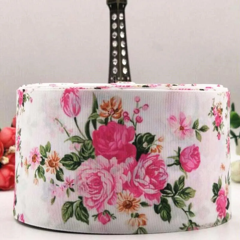 New 75mm pink flower ribbon 10 yard DIY handmade material gift wrap