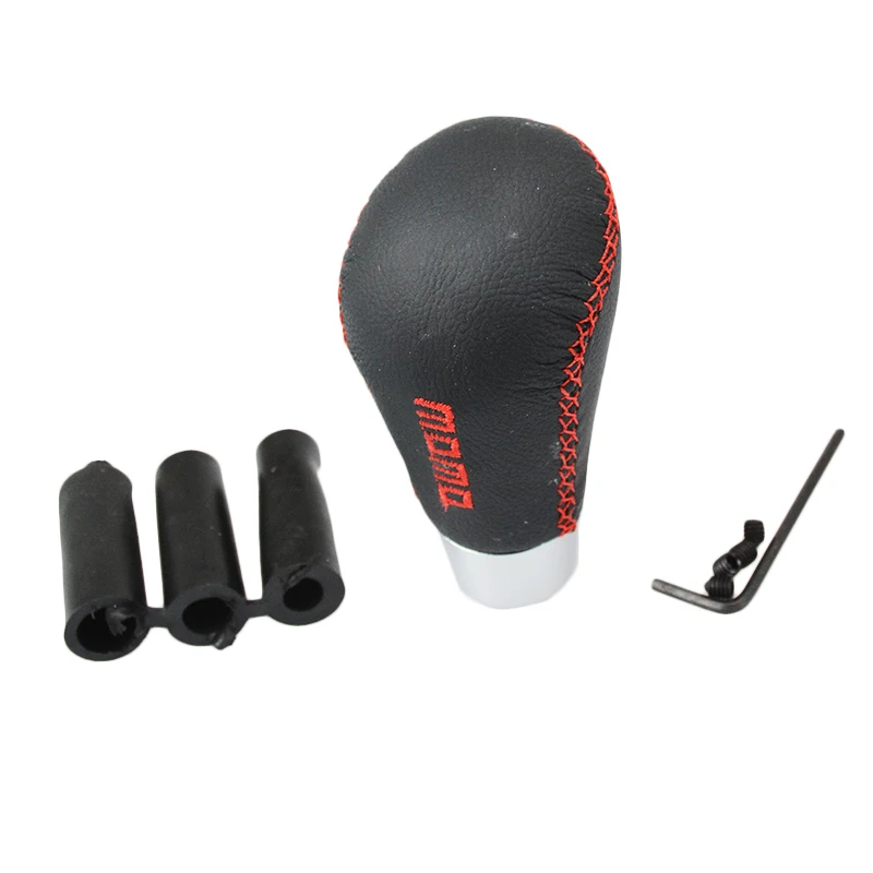 Universal Manual Leather gear shift knob/ Red Stitched Cover Auto gear