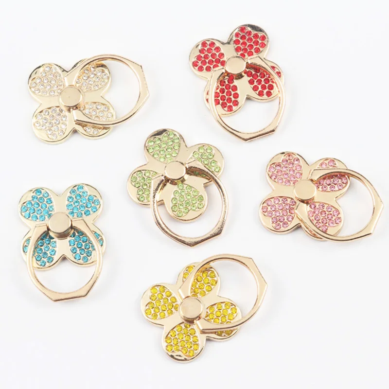 Diamond Ring Holder For iPhone Samsung Bracket Floral Stand For HUAWEI LG Flower Holder Sticker Lucky Clover Peacock