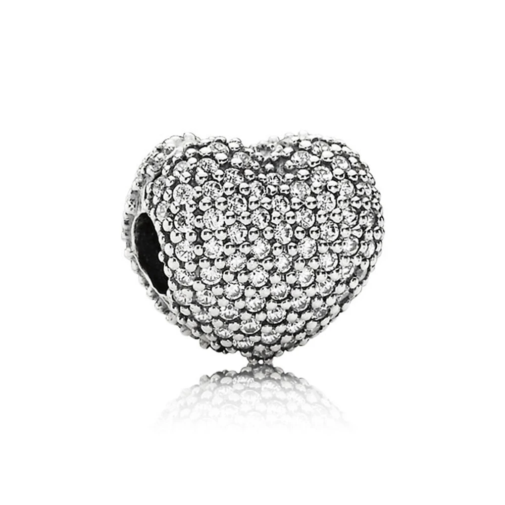 

NEW 100% 925 sterling silver 1:1 Genuine Gem 791427CZ HEART PAVE SILVER CLIP Fit DIY Bracelet Original Women Wedding Vintage