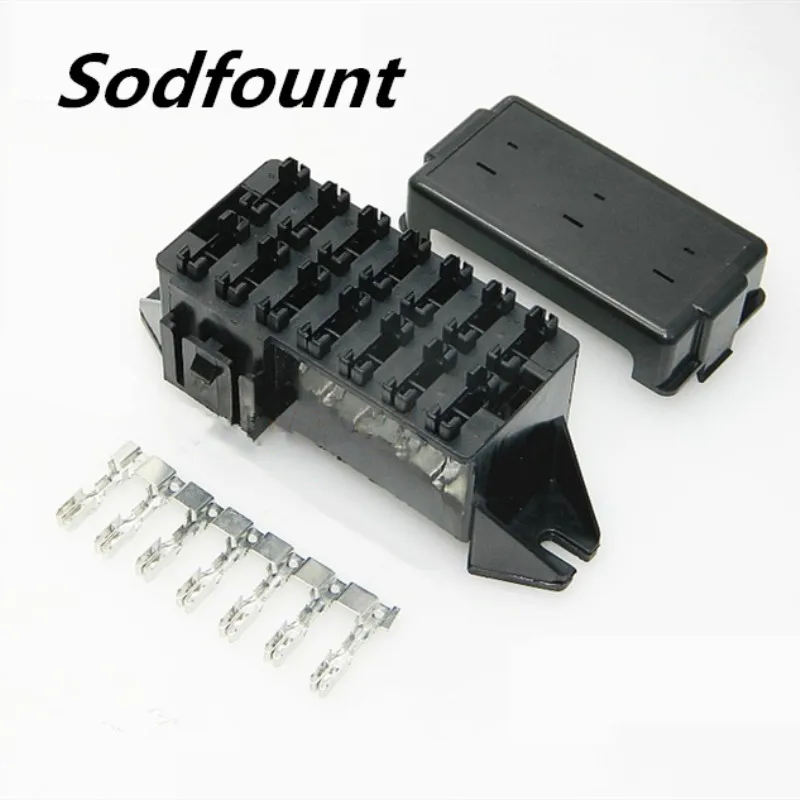 

14 Way Black Car Seat Medium Relay Fuse Box Assembly with 28pcs Terminals Car Engine Compartment Insurance Holder Box Mounting