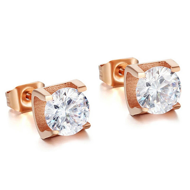 

Stainless Steel Women's Earrings with Crystals Silver Gold Rose Gold Stud Earrings Female Fashion Jewelry