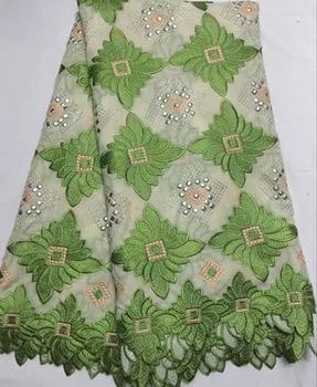 

5Y/Lot Voile Lace with Nice Embroidery Design and stones african Swiss Voile Lace High Quality for wedding EXL301 GREEN