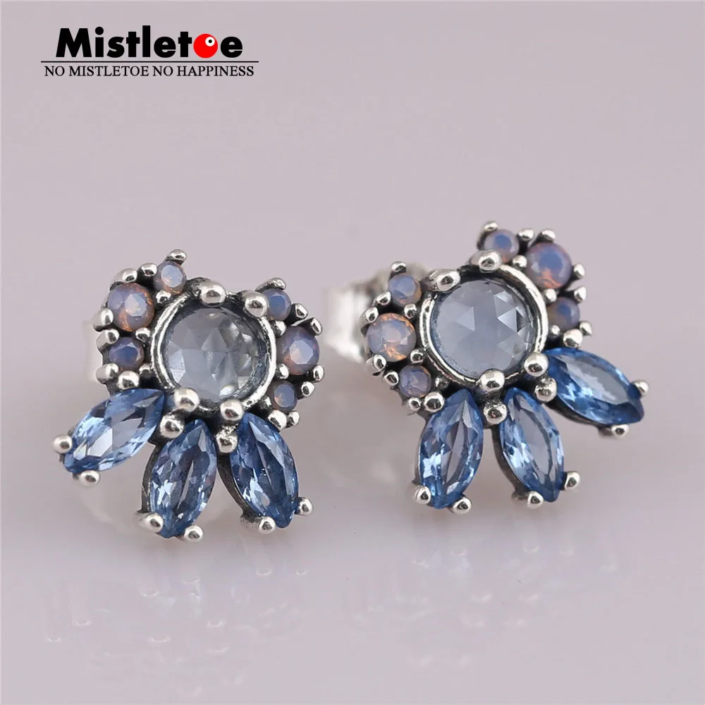 Аутентичные 925 пробы Серьги-гвоздики с серебряными узорами, разноцветные европейские ювелирные изделия с кристаллами