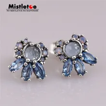 Аутентичные 925 пробы Серьги-гвоздики с серебряными узорами, разноцветные европейские ювелирные изделия с кристаллами