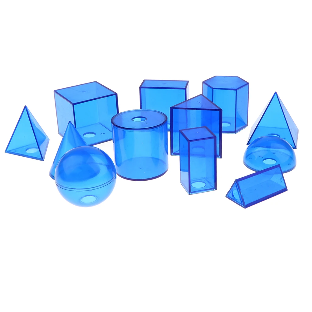 Pack of 12Pcs Plastic Geometric Solids - 3D Geometry Exploring Volume Shape Visual Aids Mathematics Math Educational Student Toy