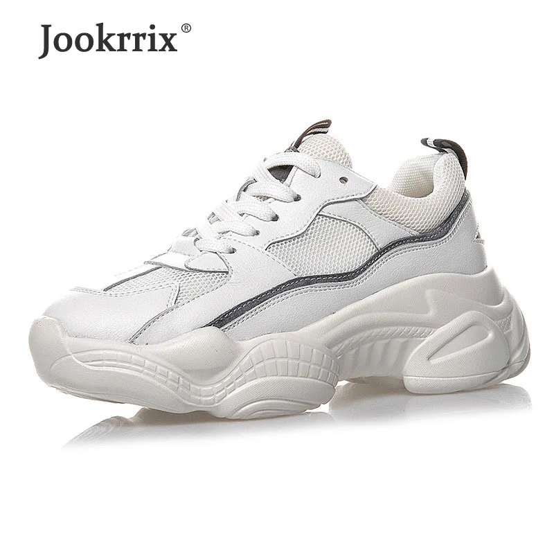 

Jookrrix 2019 Women Genuine Leather Casual Sneakers Women Fashion Comfortable Chunky Shoes for Lady Wedges Thick Sole Plaatform