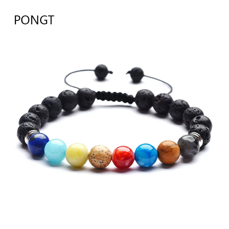 

8mm bead eight Planets Solar System Bracelet adjustable reiki chakra bracelet men women diffuser charm lava stone bracelet