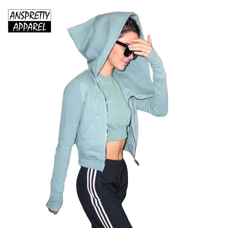 

Anspretty Apparel Autumn sexy cropped hoodie women fashion short sweatshirt female zipper jumper