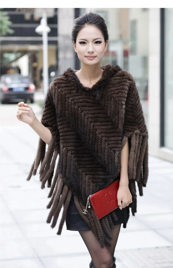 women mink fur poncho with hoody real natural fur(7)