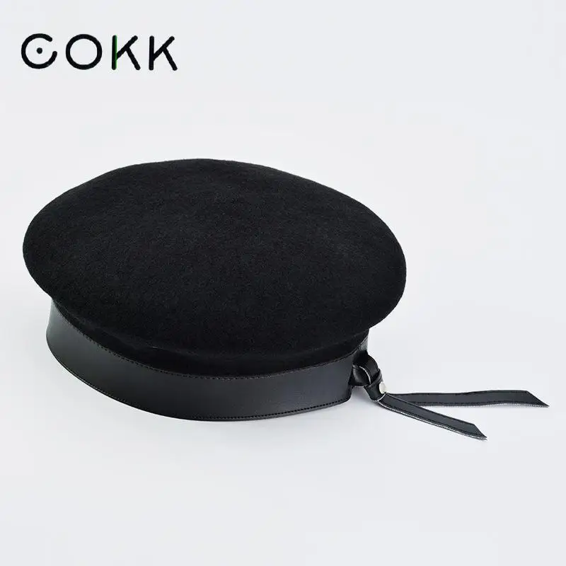 Женский шерстяной берет COKK зимняя шапка из искусственной кожи с полями художника