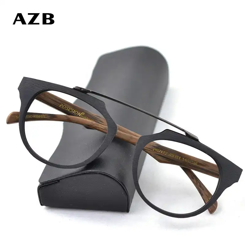 AZB Retro Wood Glasses Frame Round Optical Eyeglasses Frames Men Women