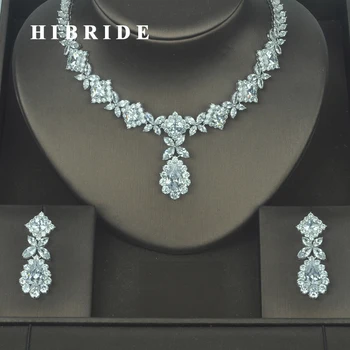 

HIBRIDE Clear Flower Shape Cubic Zirconia Dubai Jewelry Sets For Women Bridal Wedding Sets Trendy Earring Necklace Sets N-316