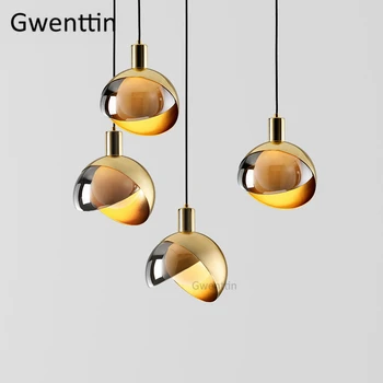 Modern Luxury Gold Pendant Light Fixtures Glass Ball Led Hanging Lights Suspension Luminaire Dining Room Bedroom Kitchen Lamp modern led oval egg glass ball pendant light 90 265v clear glass led suspension lamp bar dining room hanging light