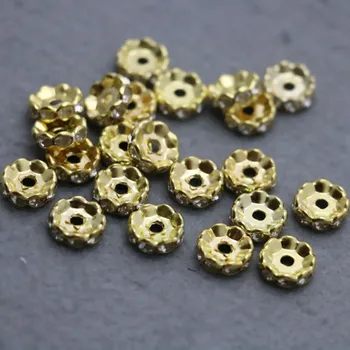 

100PCS Wholesale Gold-Color circle Inlaid Rhinestone separate beads Metal Fittings for Accessory DIY Machining parts Design