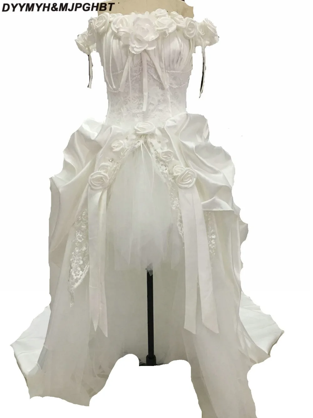 

Princess Hi-Low Lace Handmade Flower Bridal Gowns Victorian Masquerade Off Shoulder Strap Asymmetrical Wedding Dresses