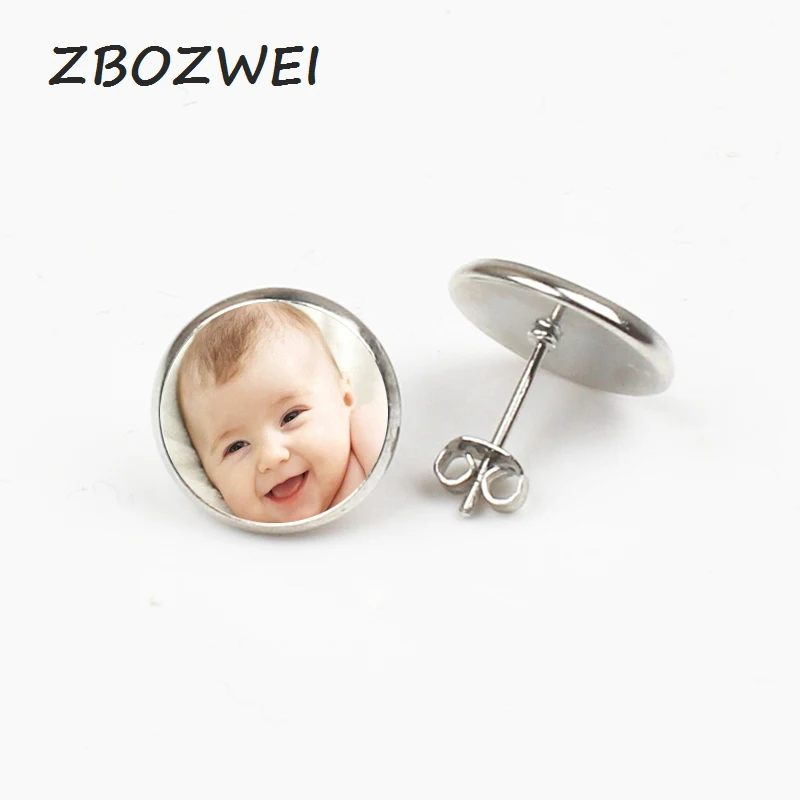 

Handmade Personality Photo Family Photo Baby Child Dad Mom Brothers Sisters Parents Family Portrait Stud Earrings Customized
