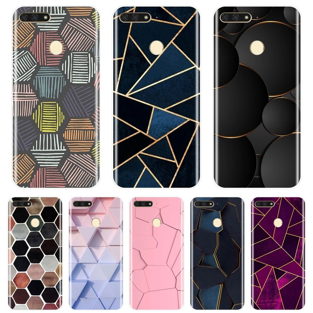 Мягкий чехол для телефона huawei Y5 Y6 Y7 Prime 2018 Y9 2019 силикон Роскошные Геометрия задняя