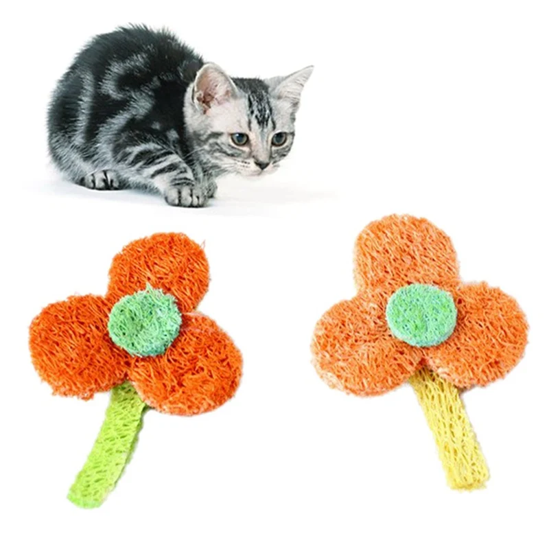 В форме цветка игрушки для котов натуральная люфа чистый кусание зубами игрушки для кошек Pet Chew Игрушка цвет в ассортименте 2 шт. для Gatos