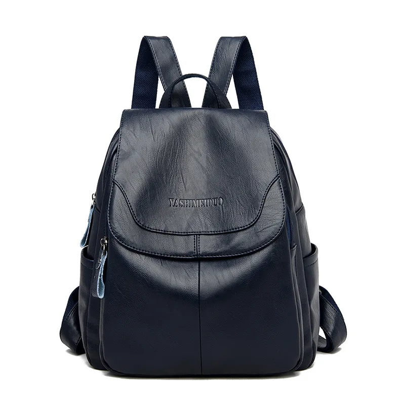 Большой емкости PU кожаный женский рюкзак мода Колледж опрятный школьные сумки для подростков девочек Женский туристический рюкзак Mochila - Цвет: Синий