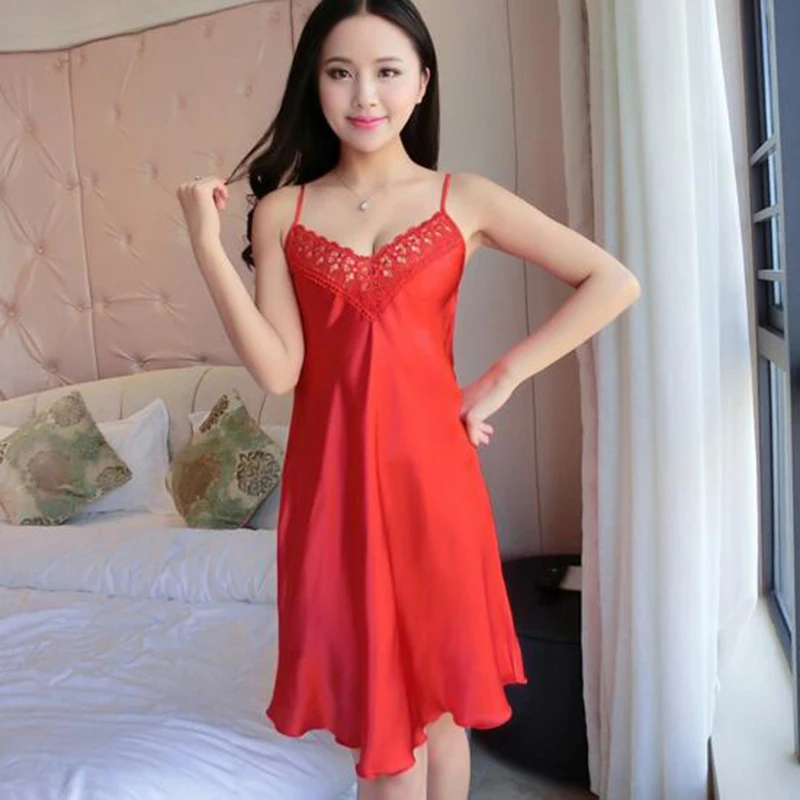 

New Fashion Sexy Women Imitated Silk Night Dress Sleeveless V-neck Nightgown Nightwear Women Home Dress Summer Female Clothings
