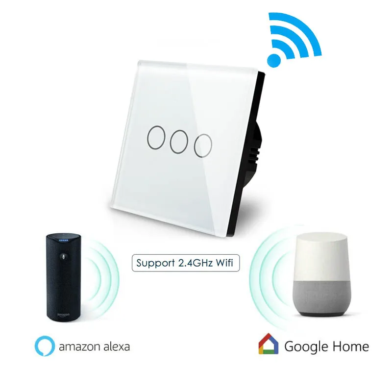 3 банды Wi-Fi Alexa Google home IOS Android управление сенсорный переключатель адрел Панель ЕС Великобритания 3 банды 1 способ Стекло wifi умный настенный переключатель