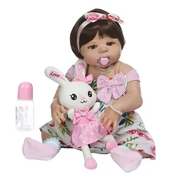 

22in Realistic Reborn Doll Soft Full Silicone Vinyl Newborn Babies Floral Dress Girl Lifelike Handmade Toy For Children Birthday