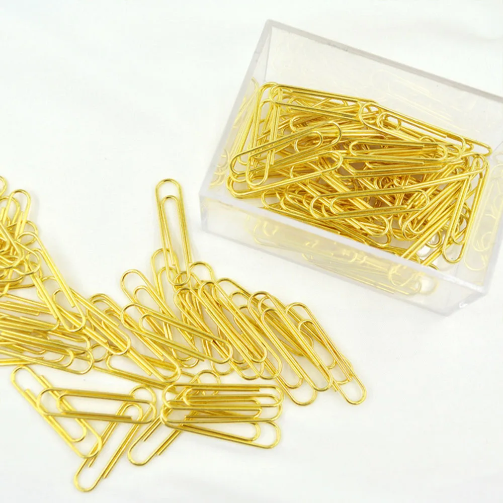 

70pcs/box Luxury Gold Paperclips Bookmark 40mm Electroplating Metal Paper Clips For Marking Notebook Photo Office Stationary