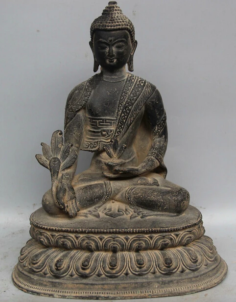 

dr524 9" Tibetan Buddhism Bronze Seat Lotus Menla Medicine Buddha medical God Statue