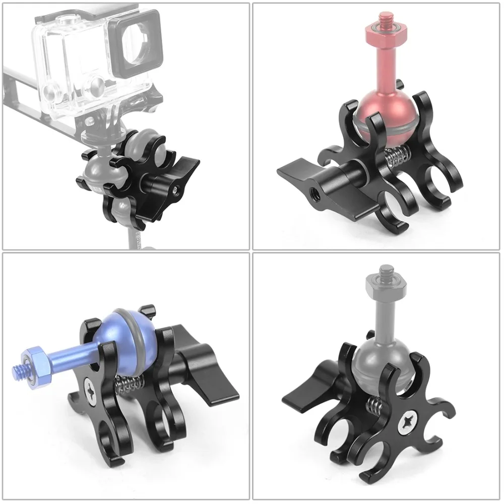 PULUZ тройной Шаровой Зажим с закрытым отверстием для дайвинга кронштейн для камеры с ЧПУ Алюминиевый пружинный фонарик зажим для дайвинга подводная фотография