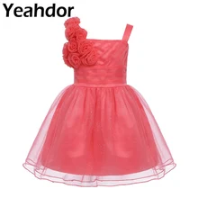 Без рукавов для маленьких девочек Блестящий тюль платье с цветочным узором для девочек для принцессы пышное свадебное вечернее платье на день рождения для детей возрастом до 2 лет