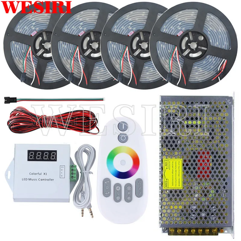 

5m/10m/15m/20m DC5V WS2812B 150leds Waterproof Individually Addressable LED Pixel Strip+Remote Music Controller+Power Supply Kit