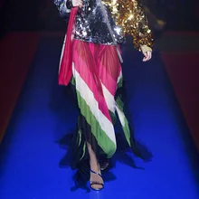 Стиль с великолепным павлином цвет столкновения элегантный фея skew полосатый ласточкин хвост плиссированная юбка