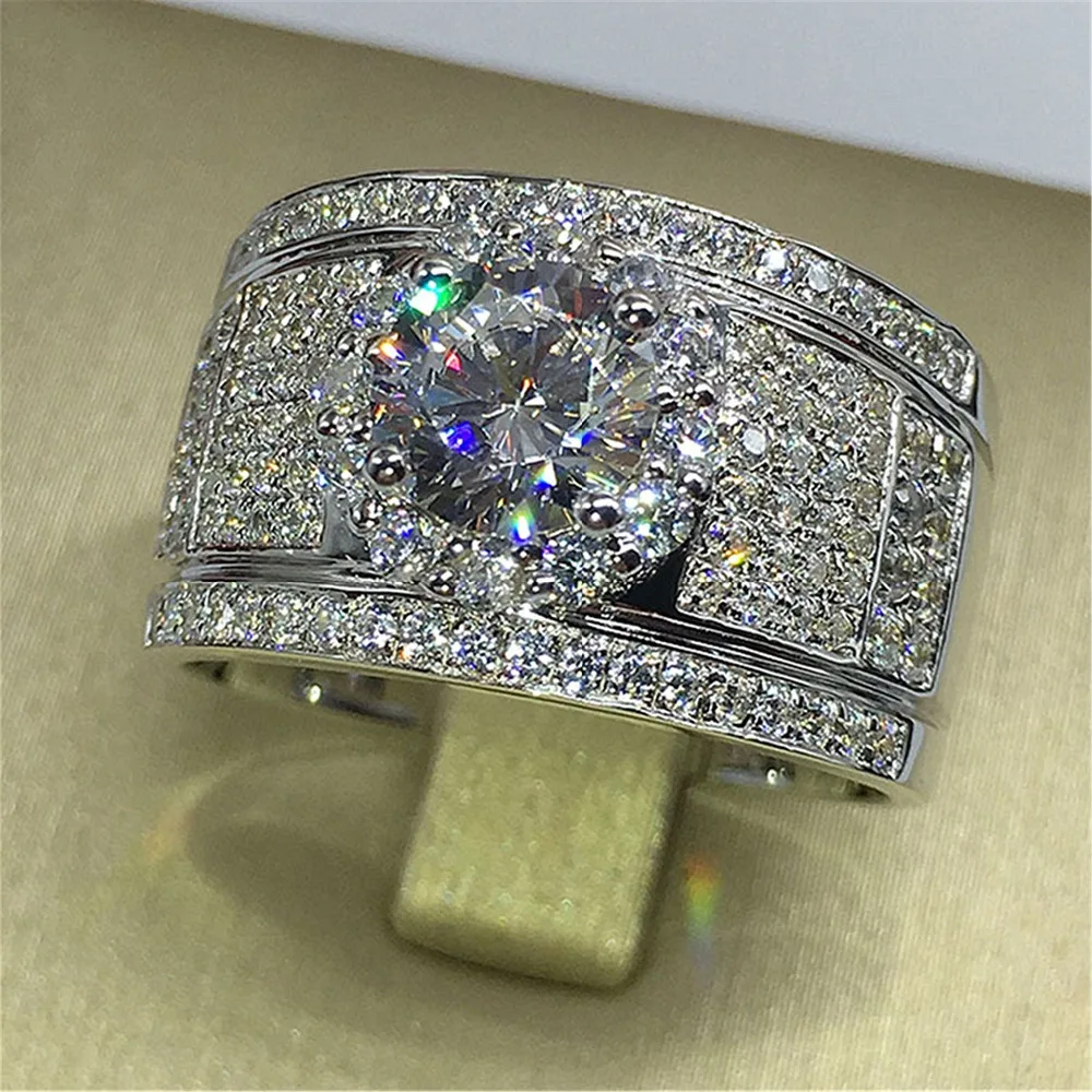 

Luxury Male Female Big Engagement Ring Fashion 925 Silver Crystal Zircon Stone Ring Men Women's Vintage Wedding Rings