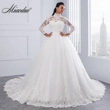 Miaoduo Vestido De Noiva Plus SIze High Neck IIIusion Back Long Sleeve Wedding Gowns 2020 Ball