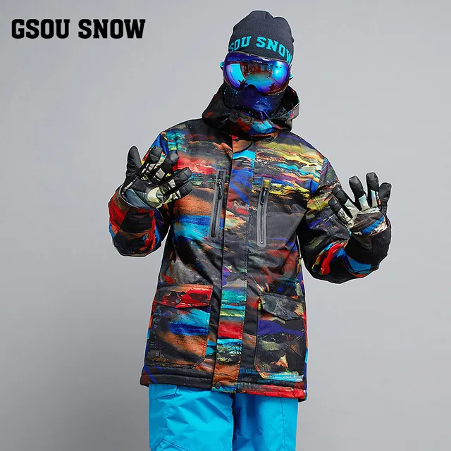 Gsou Snow New Skiing Suit Men's Winter White Thick Windproof Warm Skiing Jacket Outdoor Waterproof Breathable Ski Wear For Men