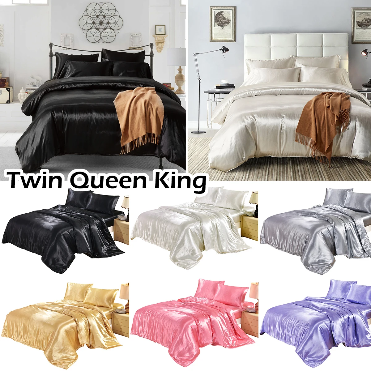 

7 Colors Imitated Silk Fabric Duvet Cover Luxury Soft Satin Quit Cover Twin/Queen/King for Home Textile Fade Resistant
