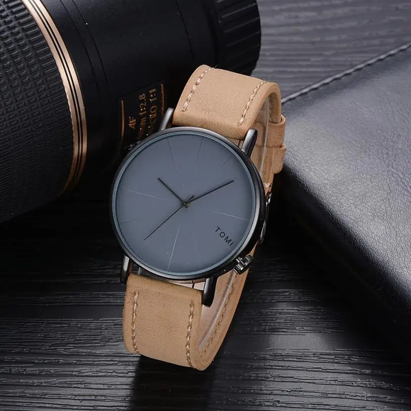 

TOMI Fashion Casual Men 's Bussines Retro Design Leather Round Band Watch Watch Men Erkek Kol Saati Relogio Masculino