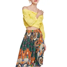 Новая модная женская богемная печатная гибкая юбка с высокой талией А-образная юбка размера плюс B