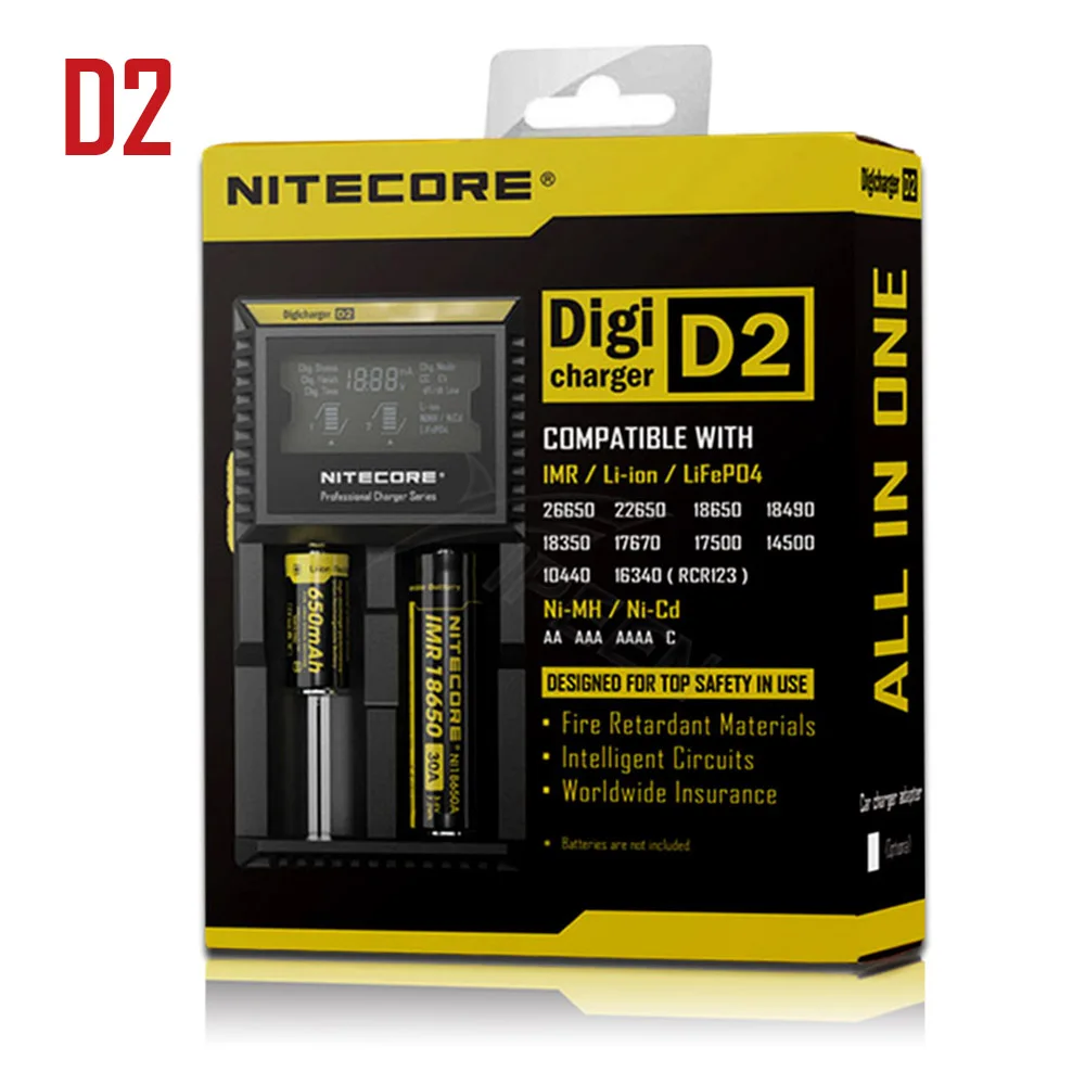 Фирменное зарядное устройство Nitecore D2 D4 Digi с ЖК-дисплеем, интеллектуальная схема Li-Ion для 26650 18650 18350 16340 14500 10440, автомобильное зарядное устройство - Цвет: D2