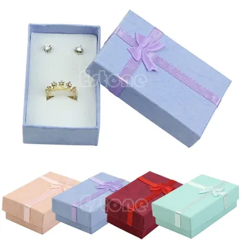 

1Pc Rectangle Shape Ring Bowknot Box Rings Earring Pendant Necklace Jewelry Case