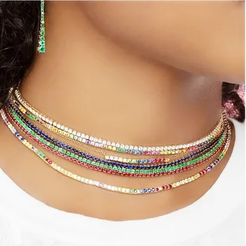 

charming thin tennis chain micro pave zircon necklace women choker various colors cz stones gold filled trendy jewelry for women